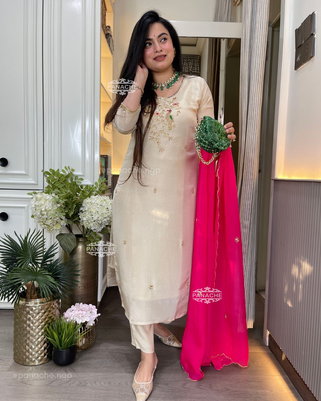 Ivory fuschia suit set