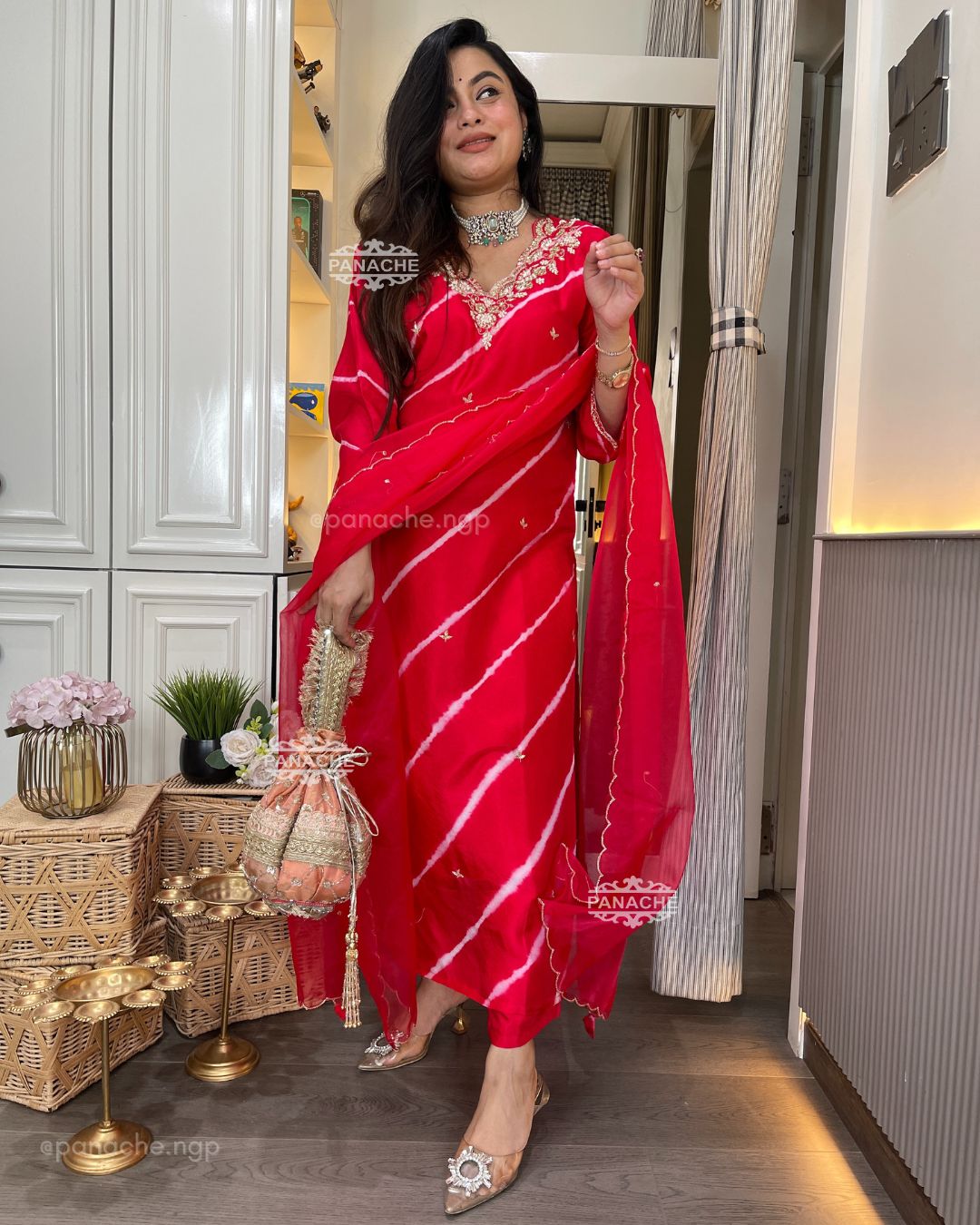 Sindoori leheriyan silk set