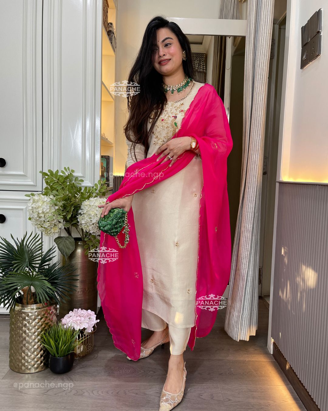 Ivory fuschia suit set