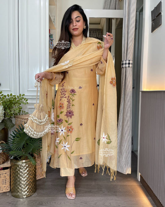 Beige mul hand painted suit set