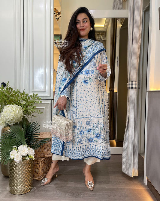 Sky printed muslin set