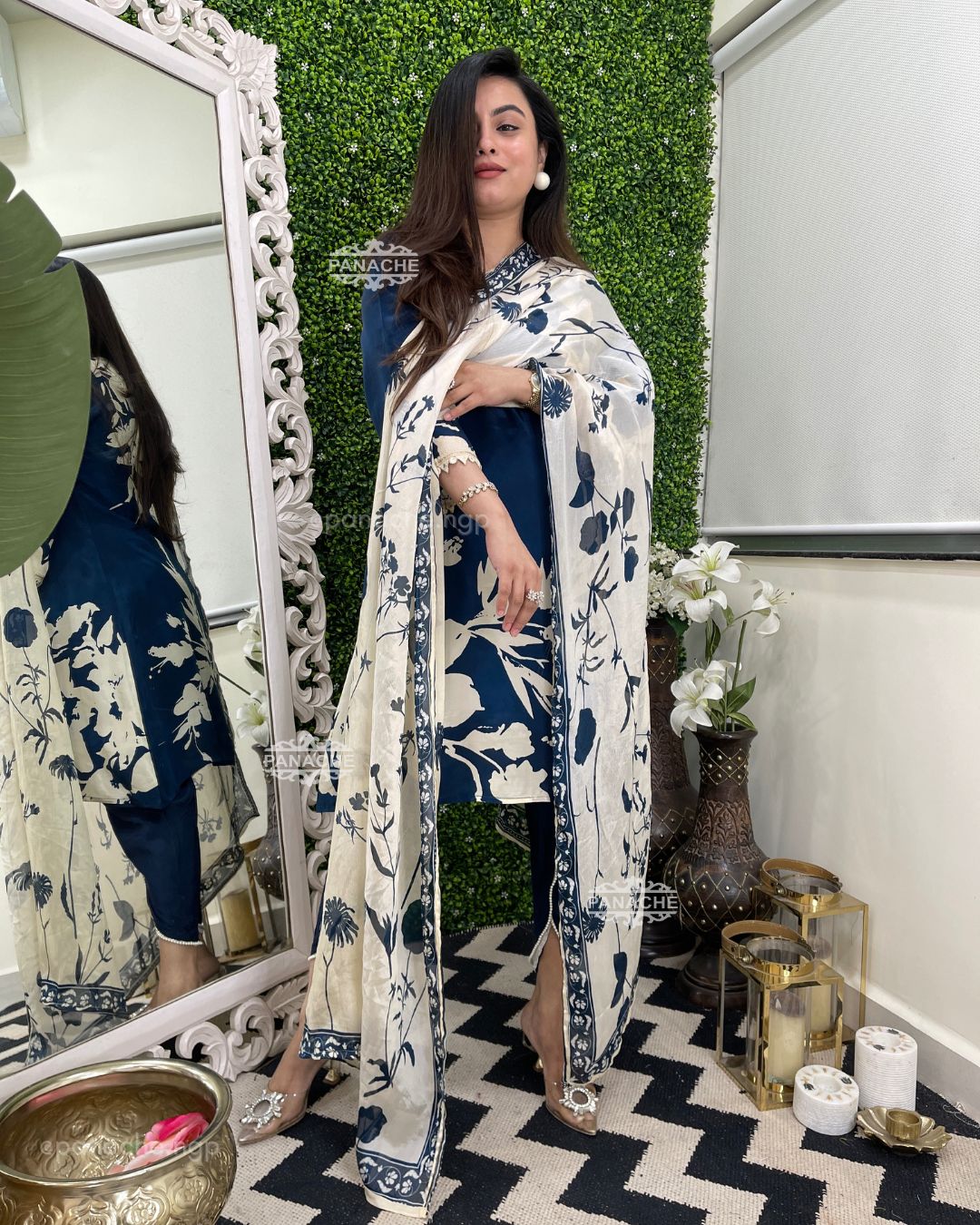 Navy angrakha Floral tulip