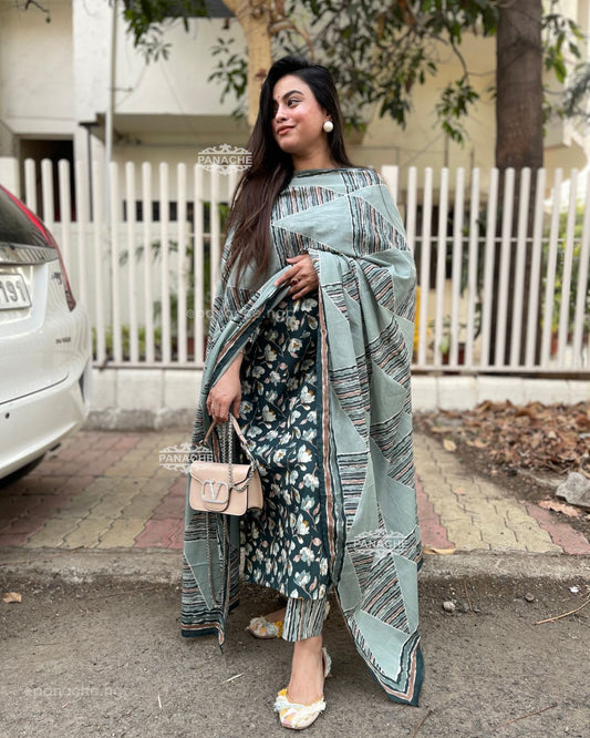 Ferns and petals cotton suit set