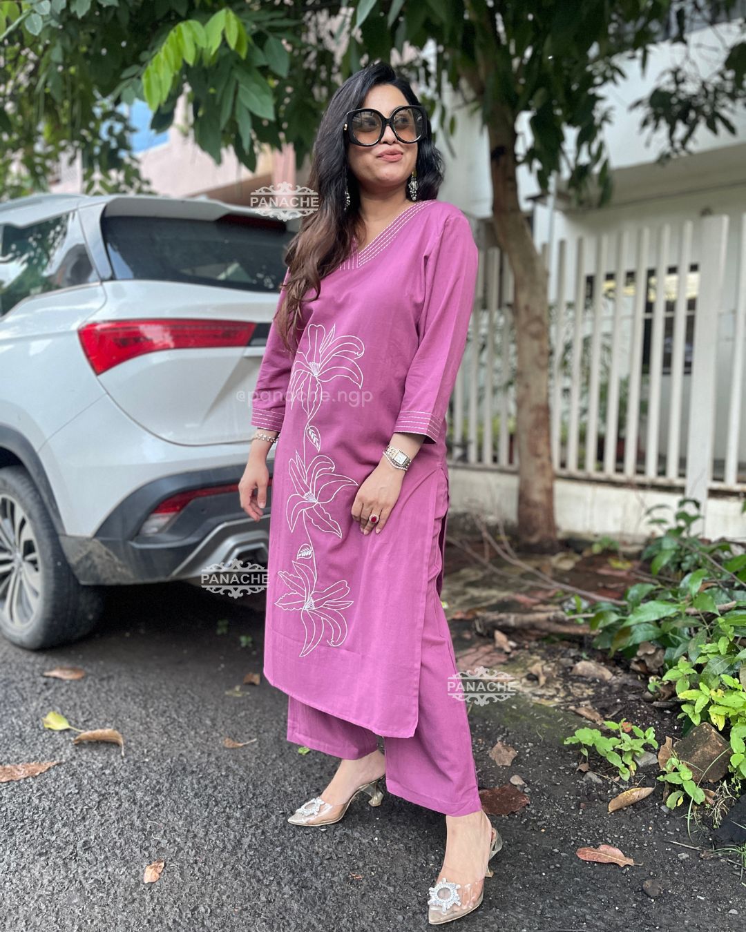 Lilac embroidered coord