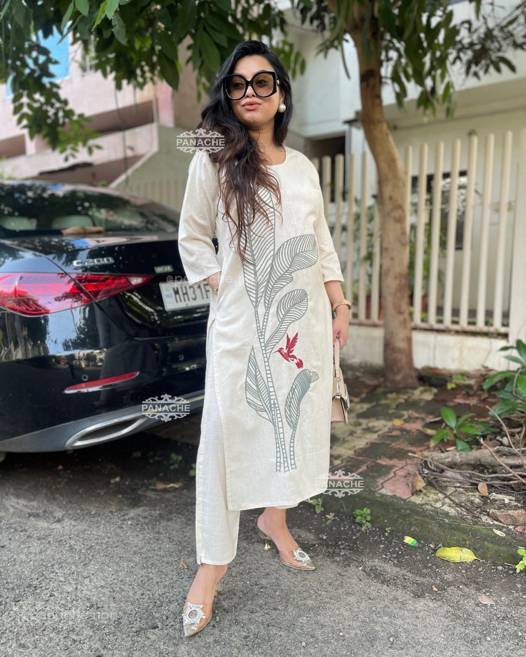 Swan embroidered cotton coord set