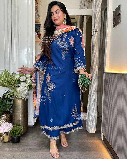 Cutwork embroidered suit