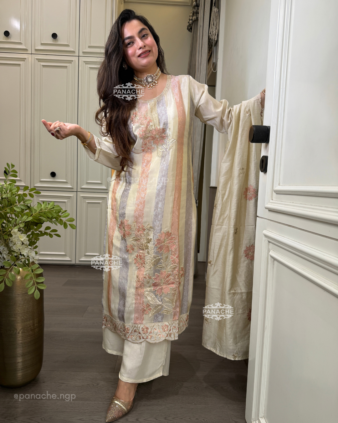 Rivaaya Ivory and pastel suit set