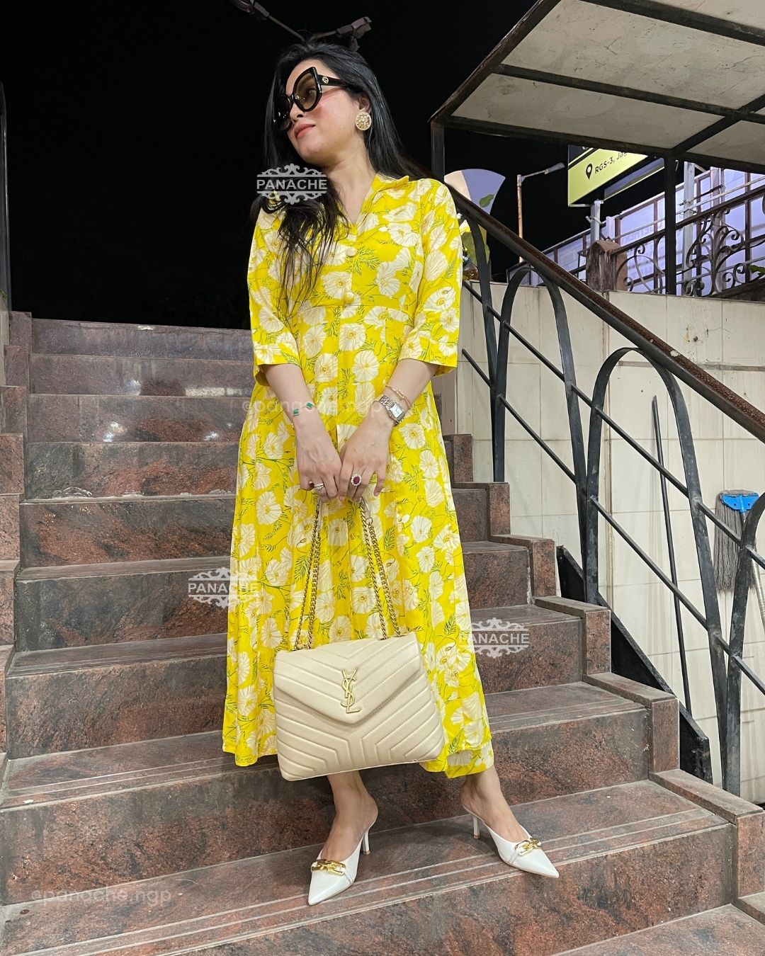 Front slit coord on sunflower yellow