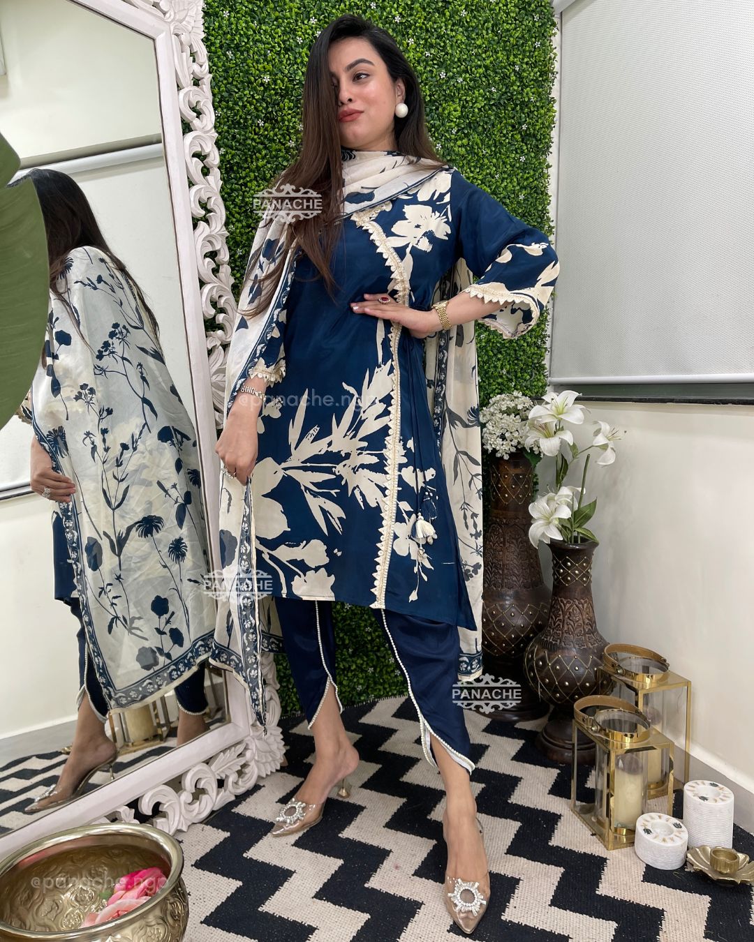 Navy angrakha Floral tulip