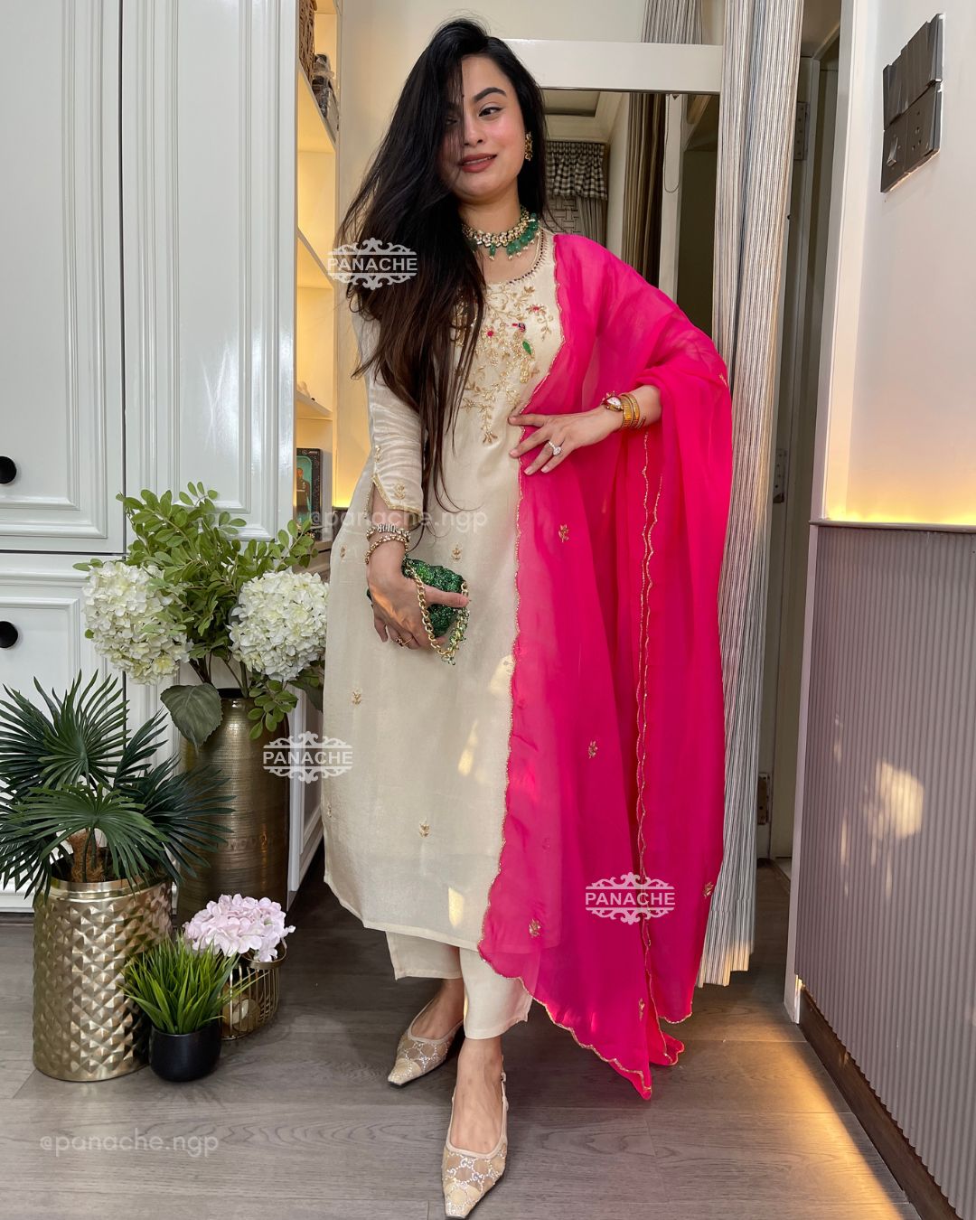 Ivory fuschia suit set