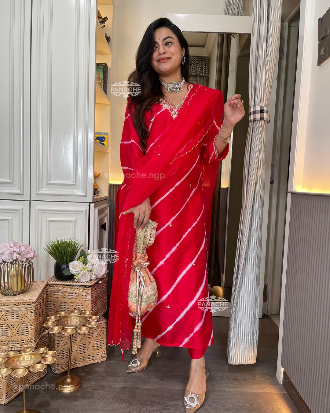 Sindoori leheriyan silk set