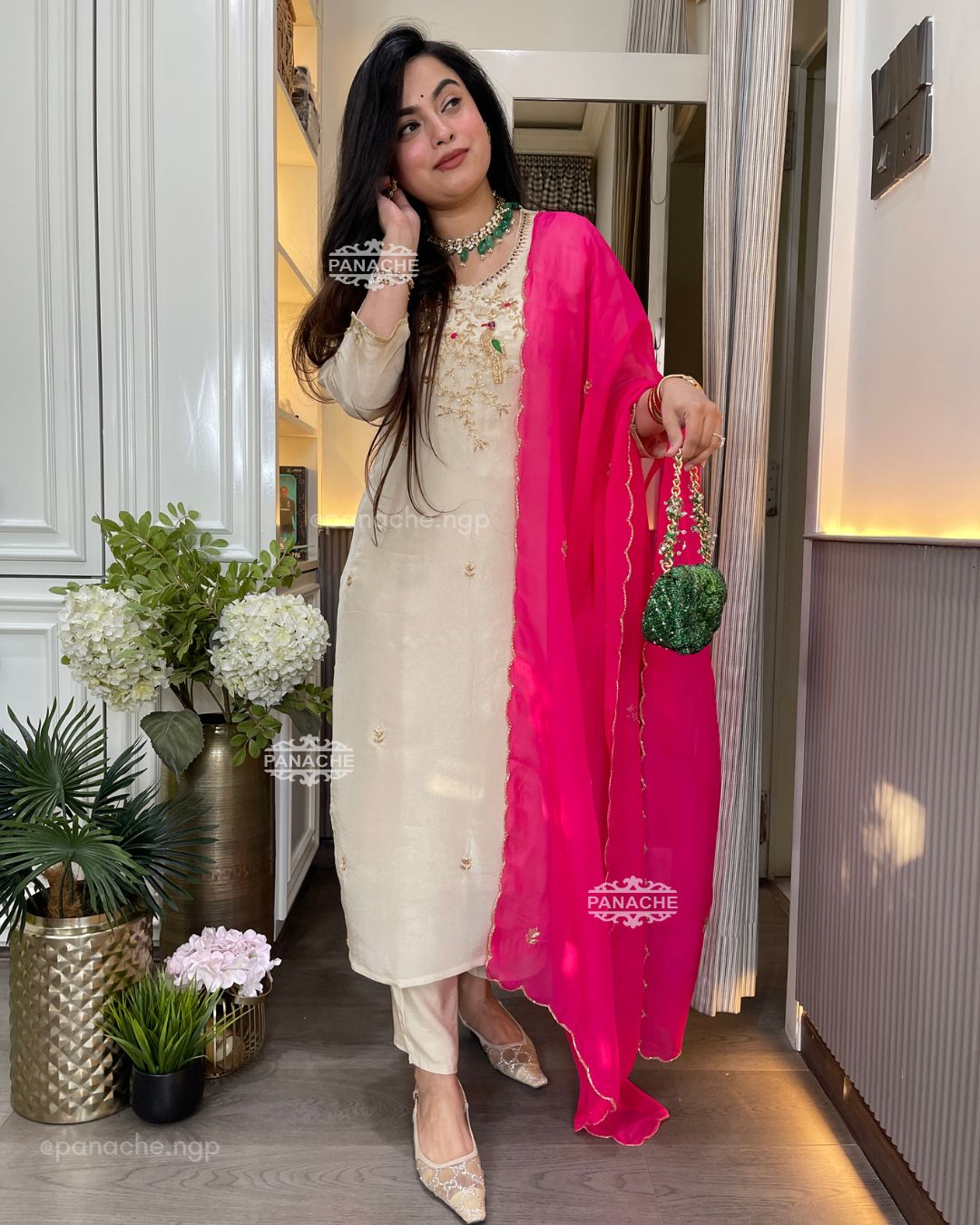 Ivory fuschia suit set