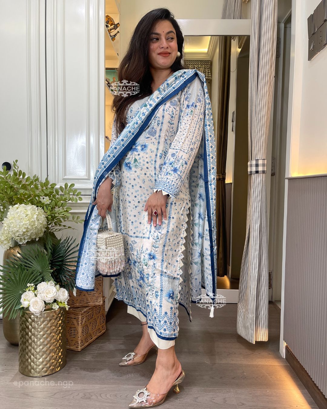 Sky printed muslin set