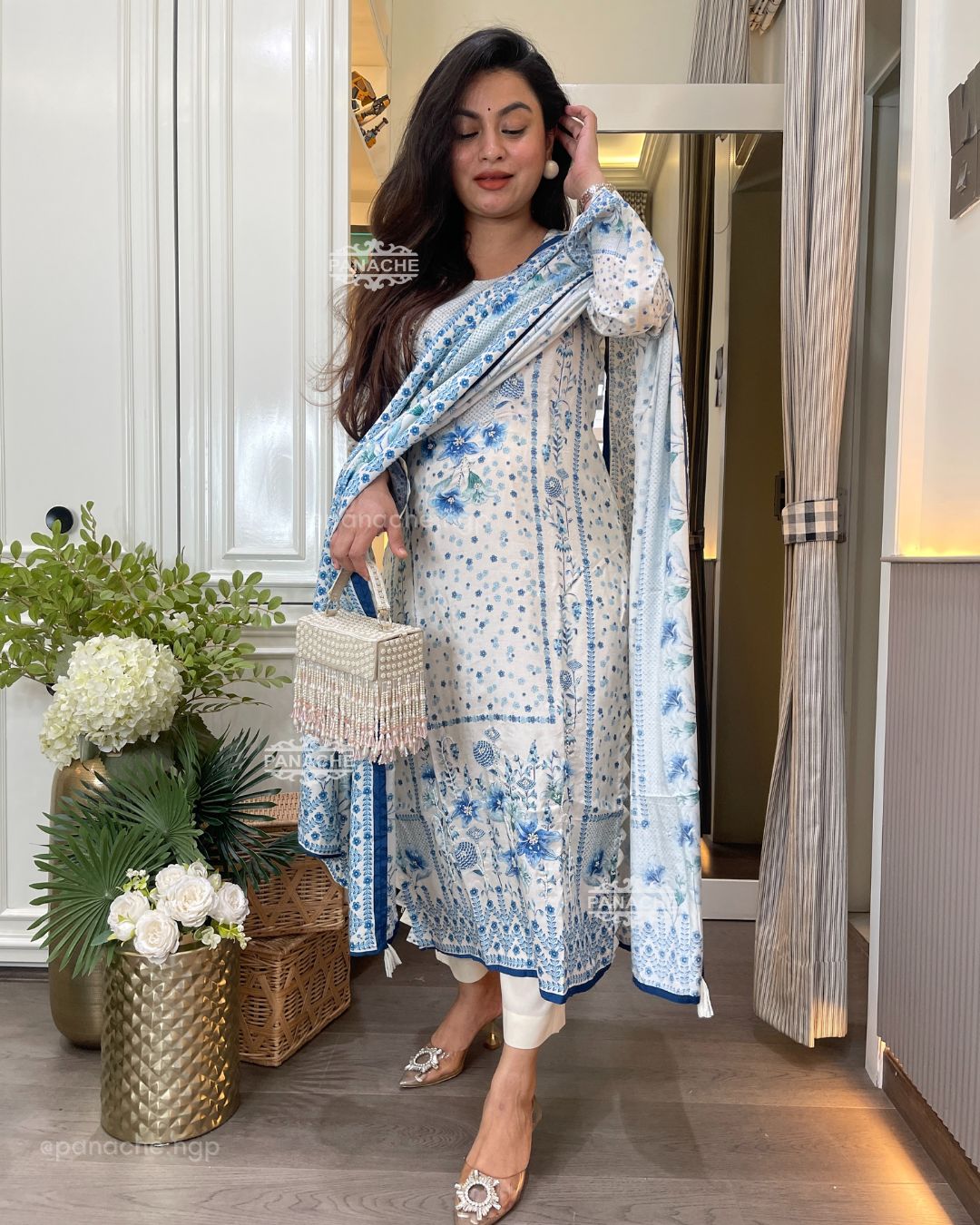 Sky printed muslin set