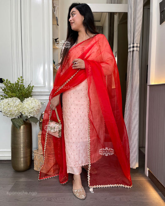 Peach and reds suit set