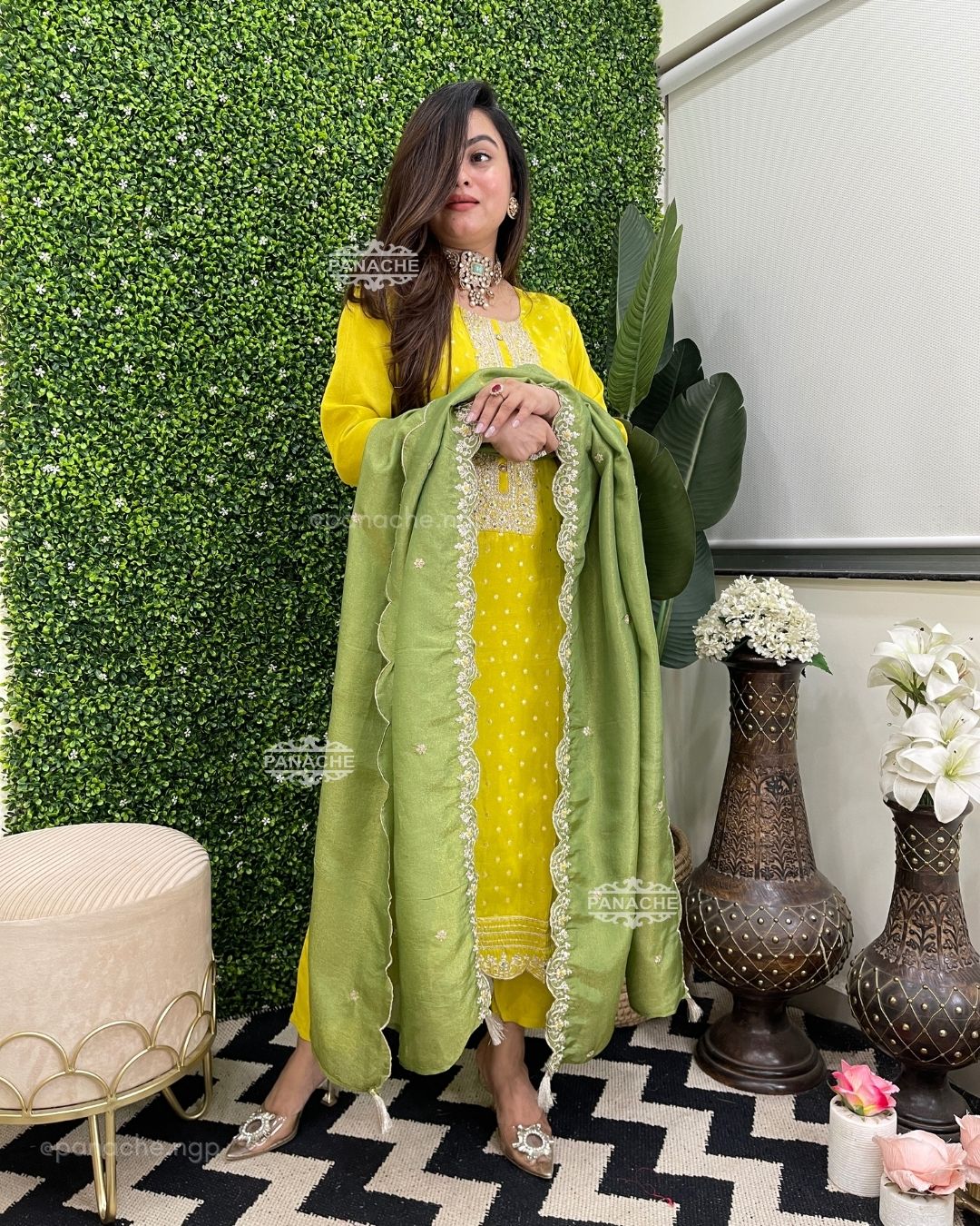 Lime green silk set