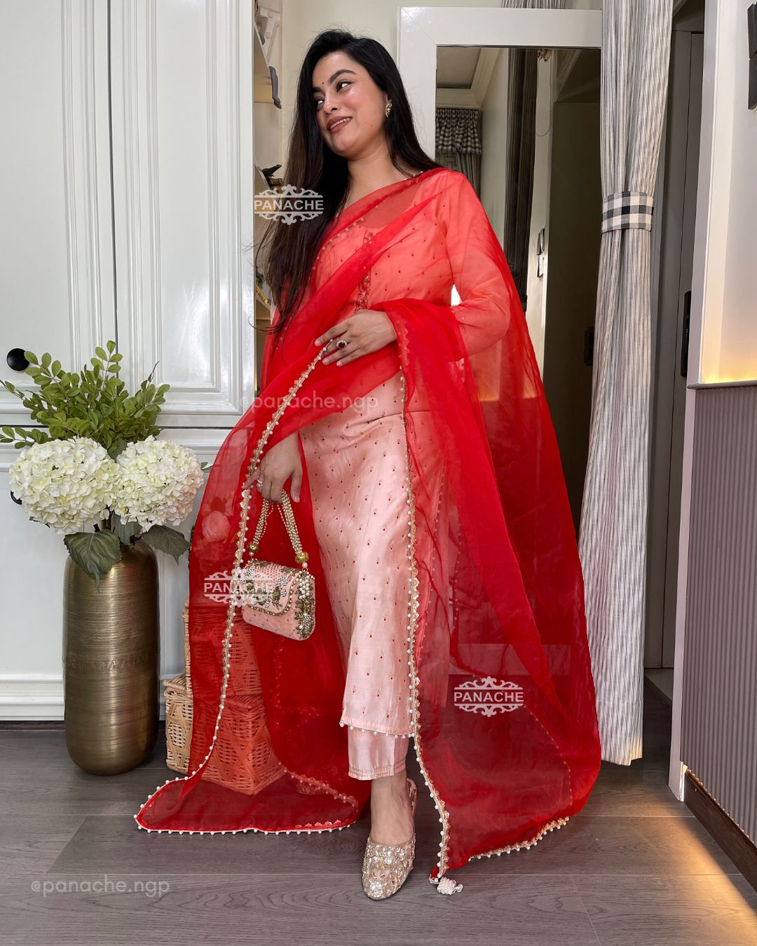 Peach and reds suit set