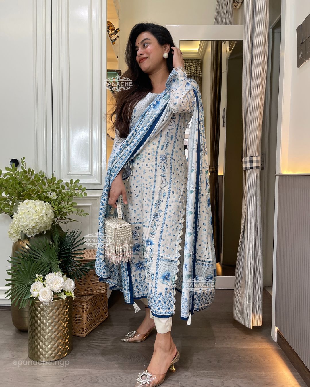 Sky printed muslin set