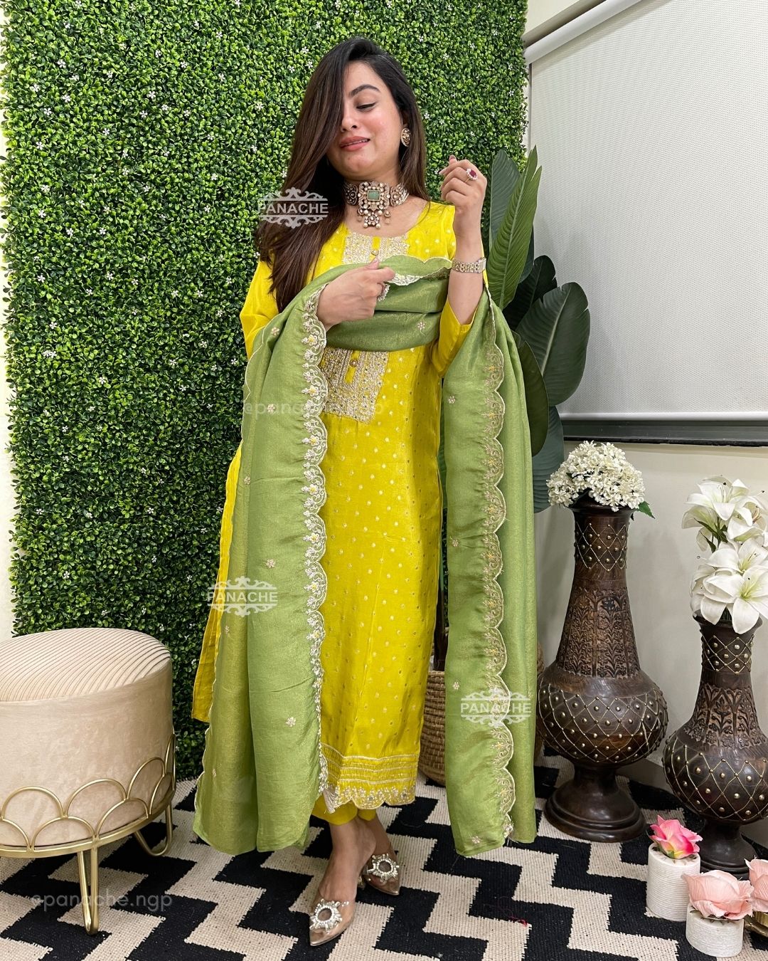 Lime green silk set