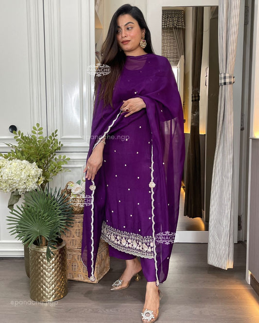 Purple chinnon PARTY-WEAR set