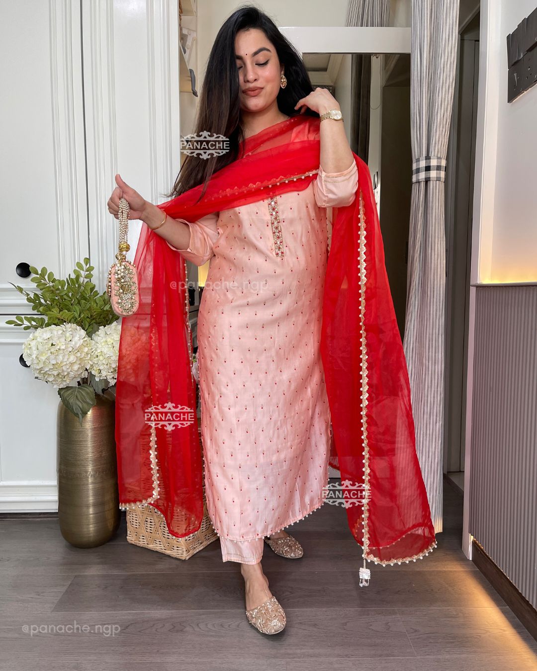 Peach and reds suit set