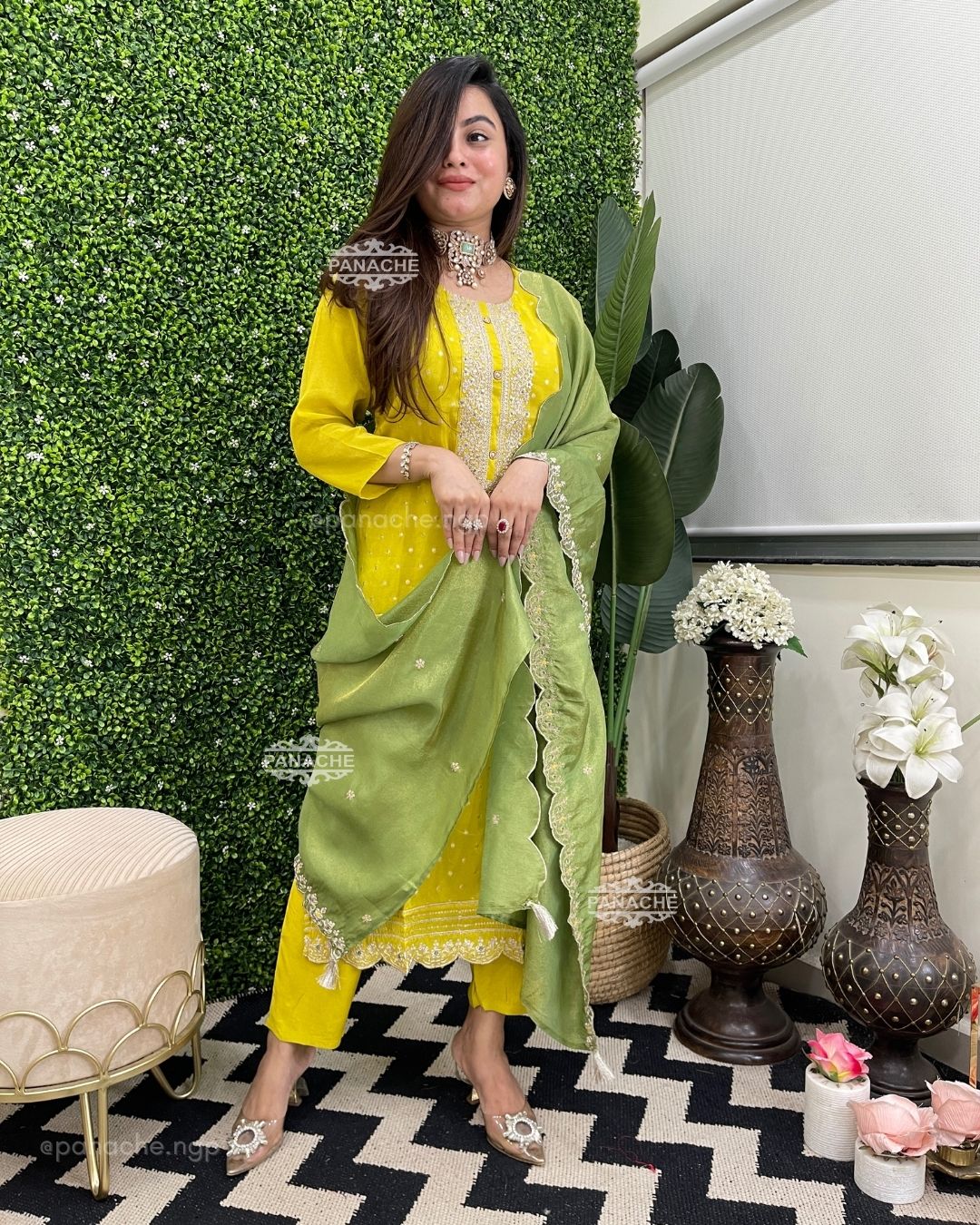 Lime green silk set