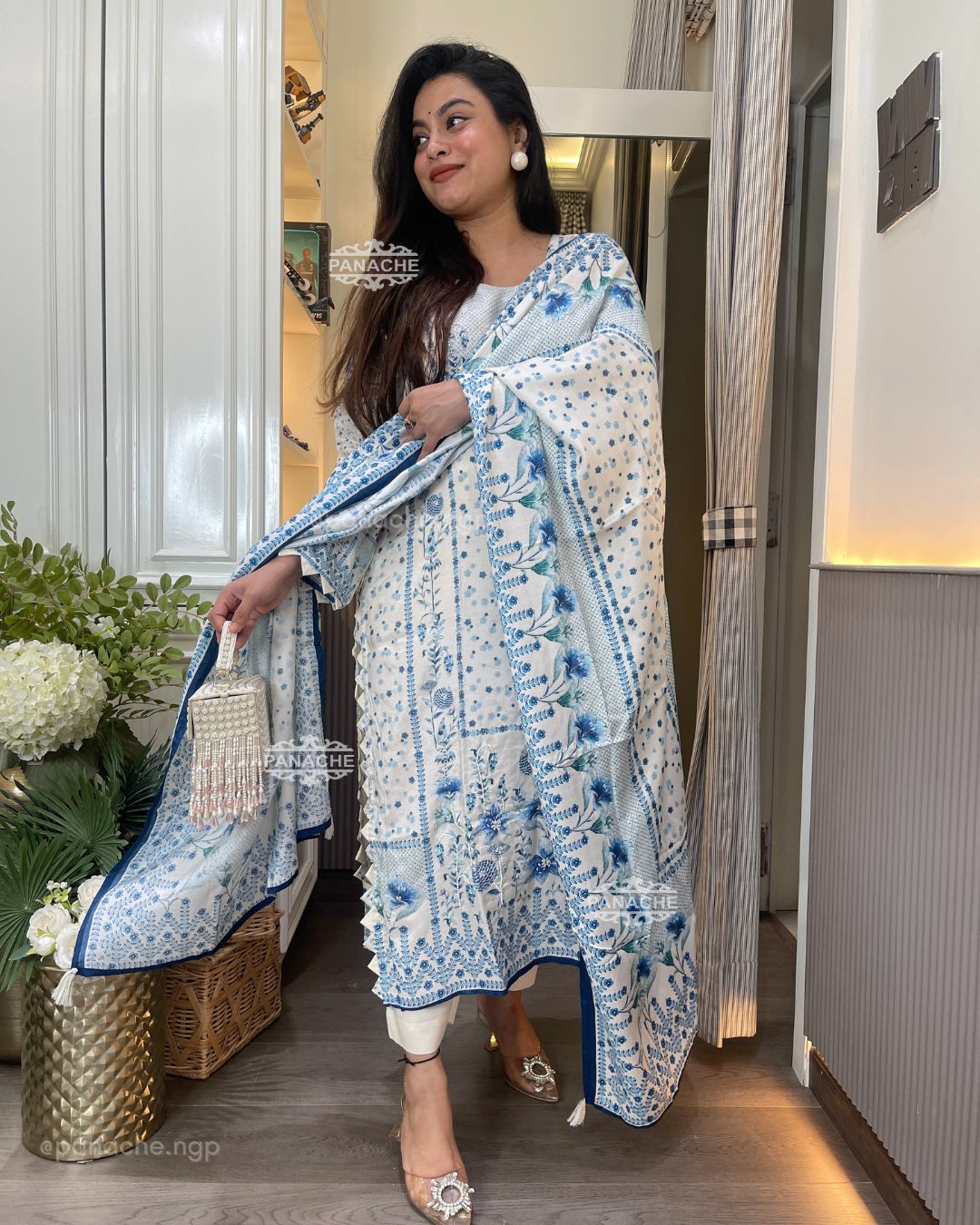 Sky printed muslin set