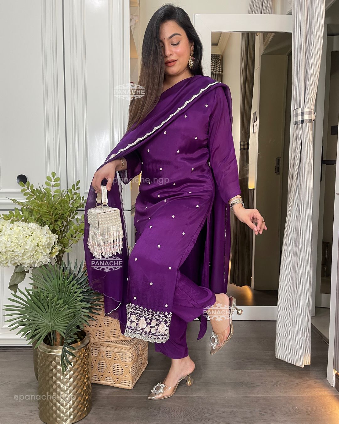 Purple chinnon PARTY-WEAR set