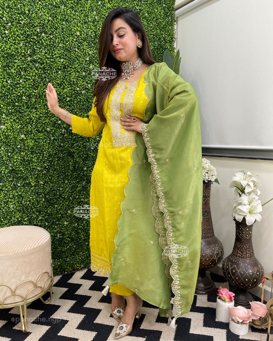 Lime green silk set