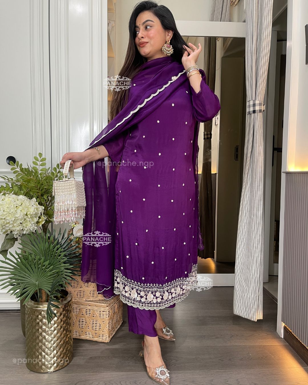 Purple chinnon PARTY-WEAR set
