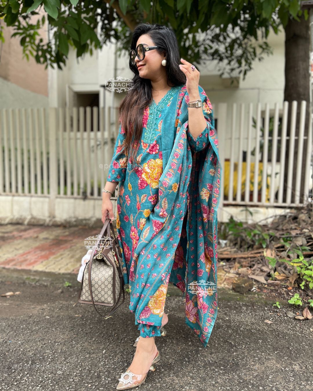 Print on print cotton dupatta sets