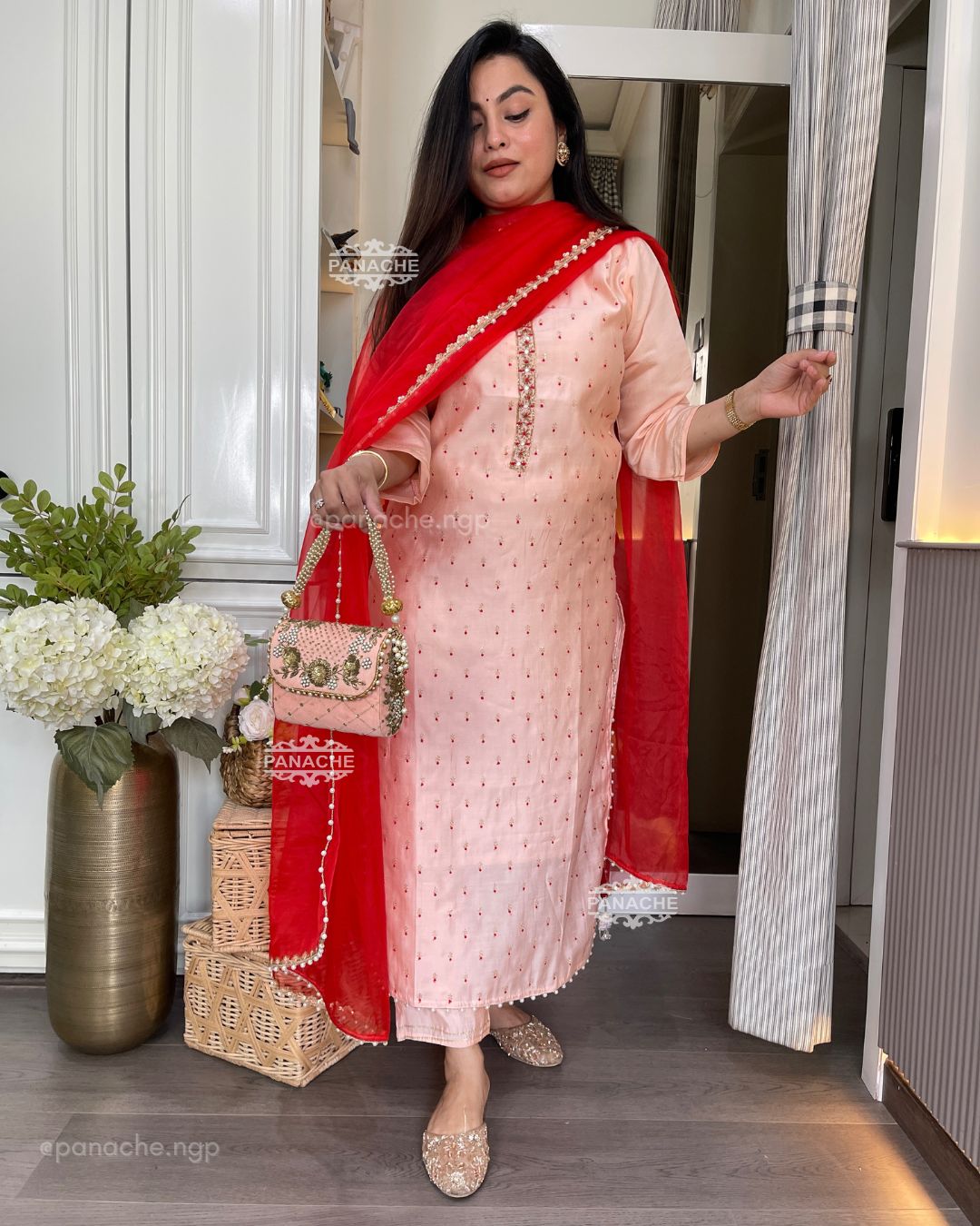 Peach and reds suit set