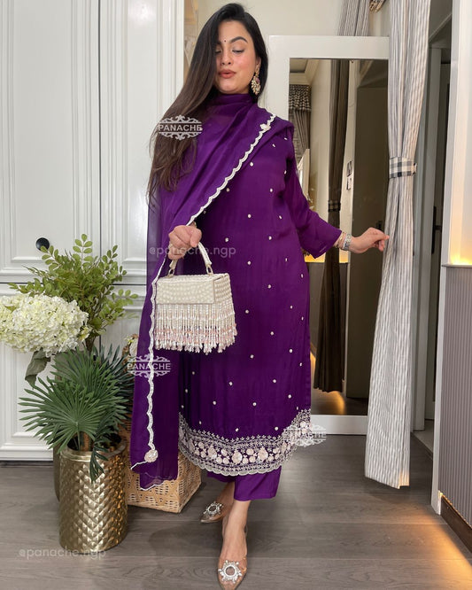 Purple chinnon PARTY-WEAR set