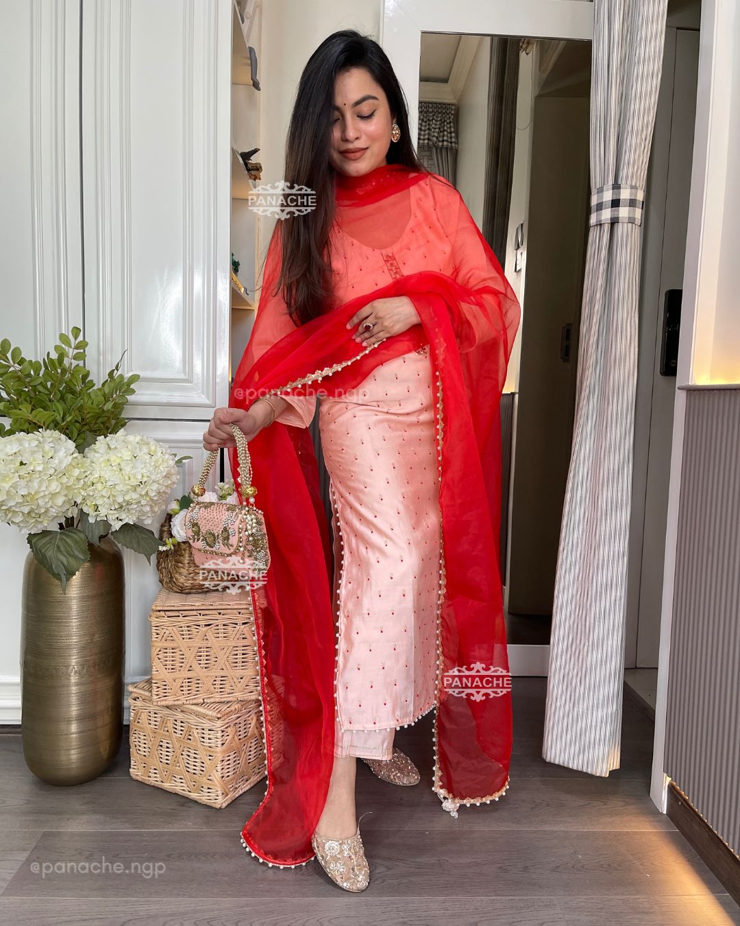 Peach and reds suit set