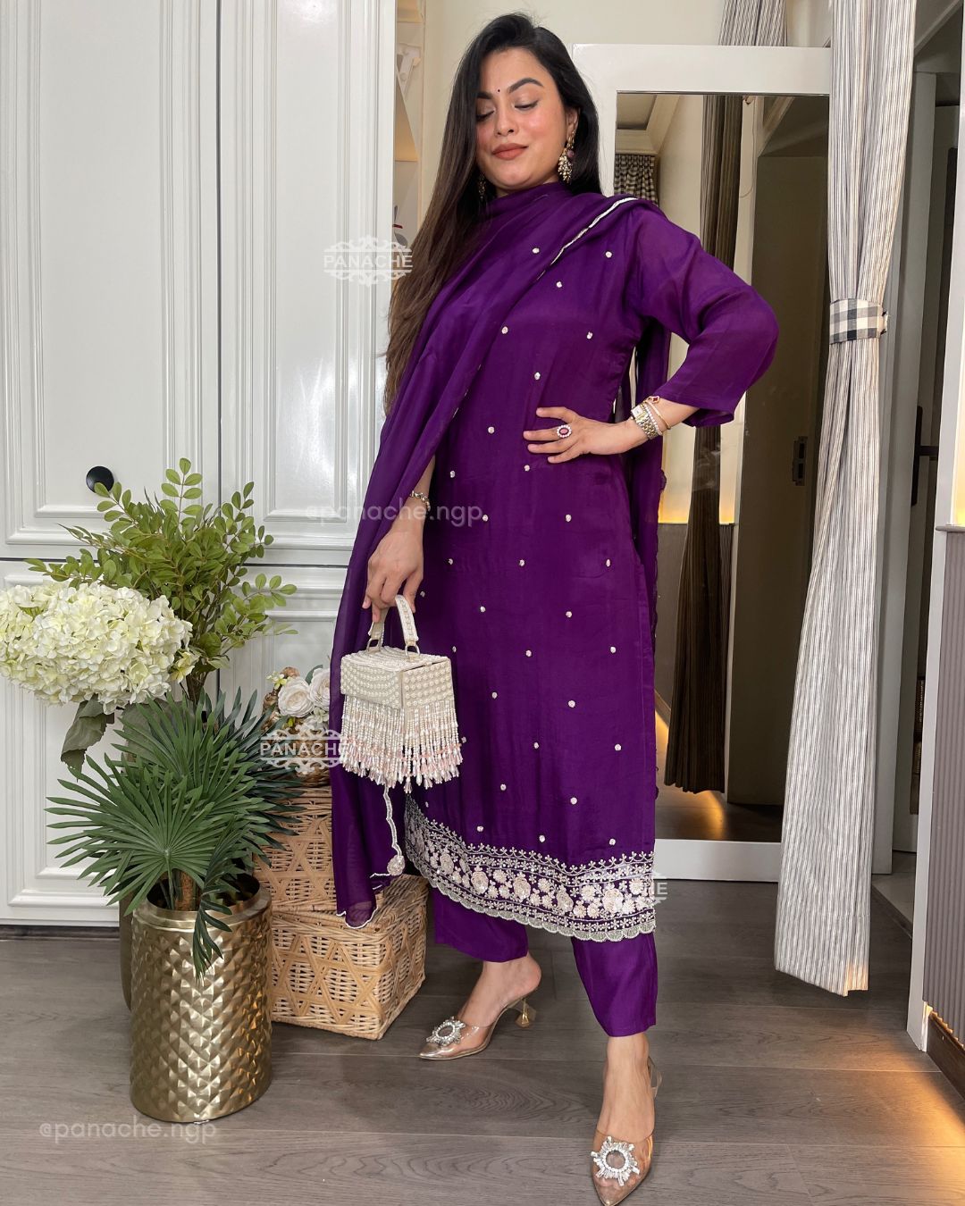 Purple chinnon PARTY-WEAR set