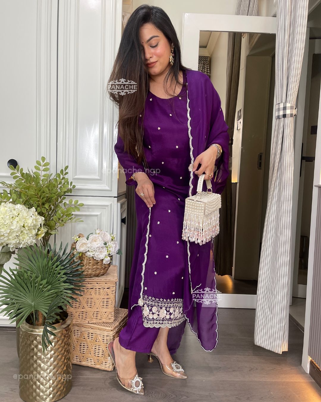 Purple chinnon PARTY-WEAR set