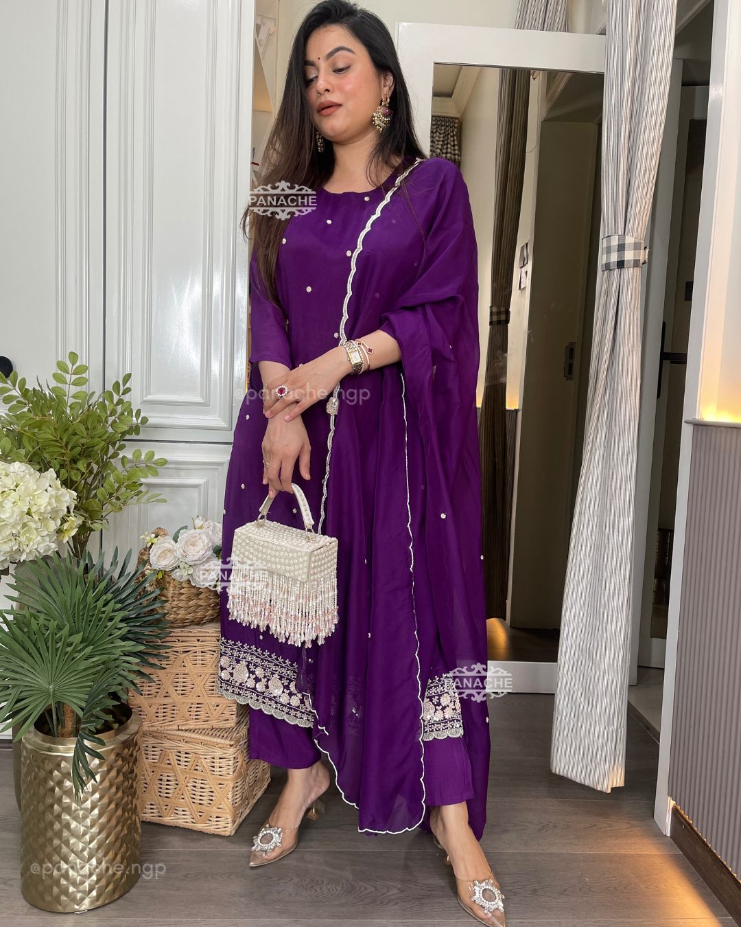 Purple chinnon PARTY-WEAR set