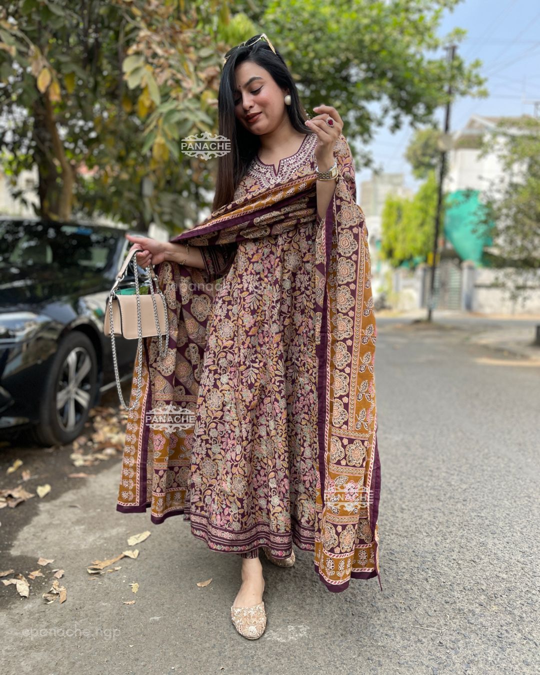 Print on print Anarkali set