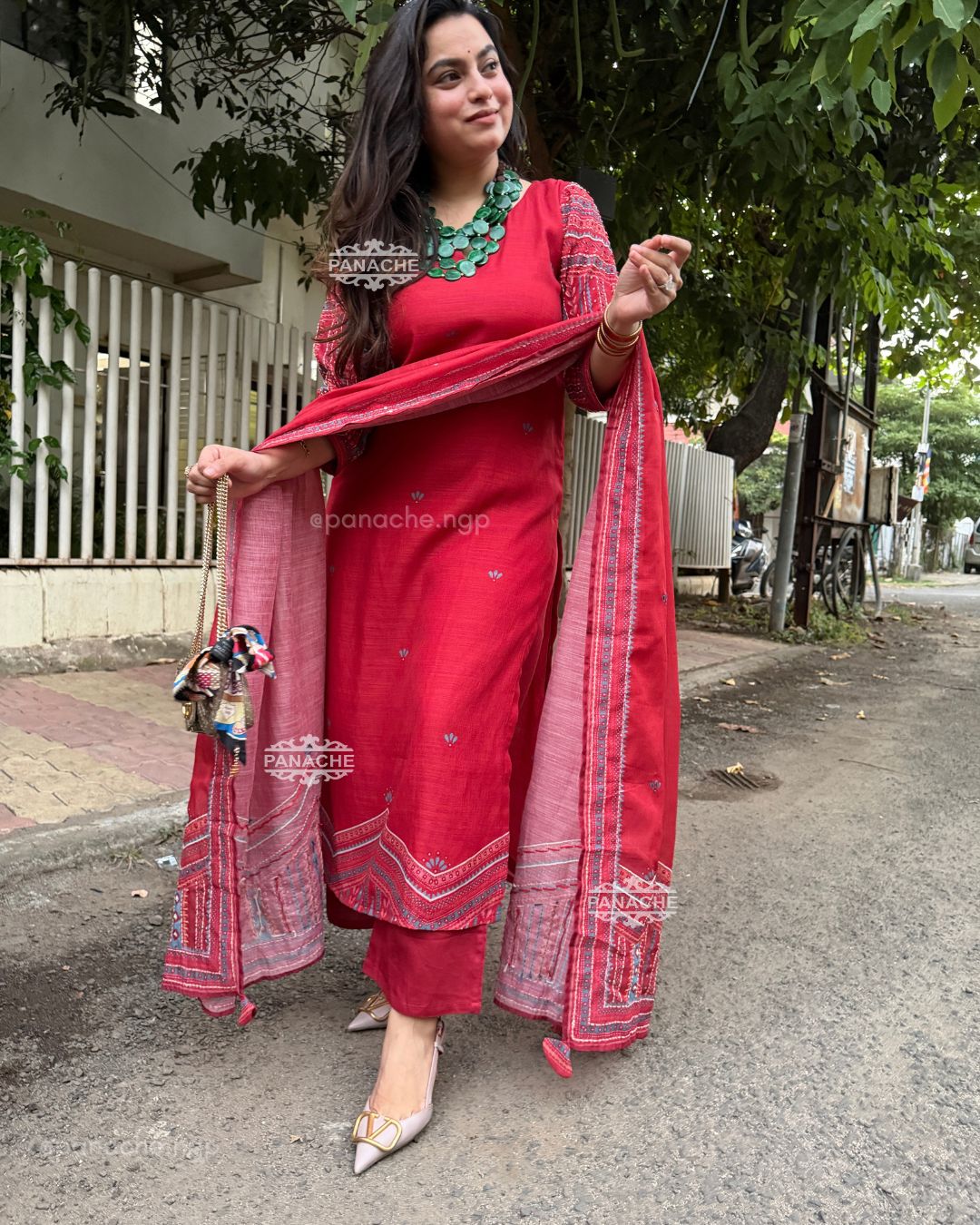 Navratri Red Katha suit