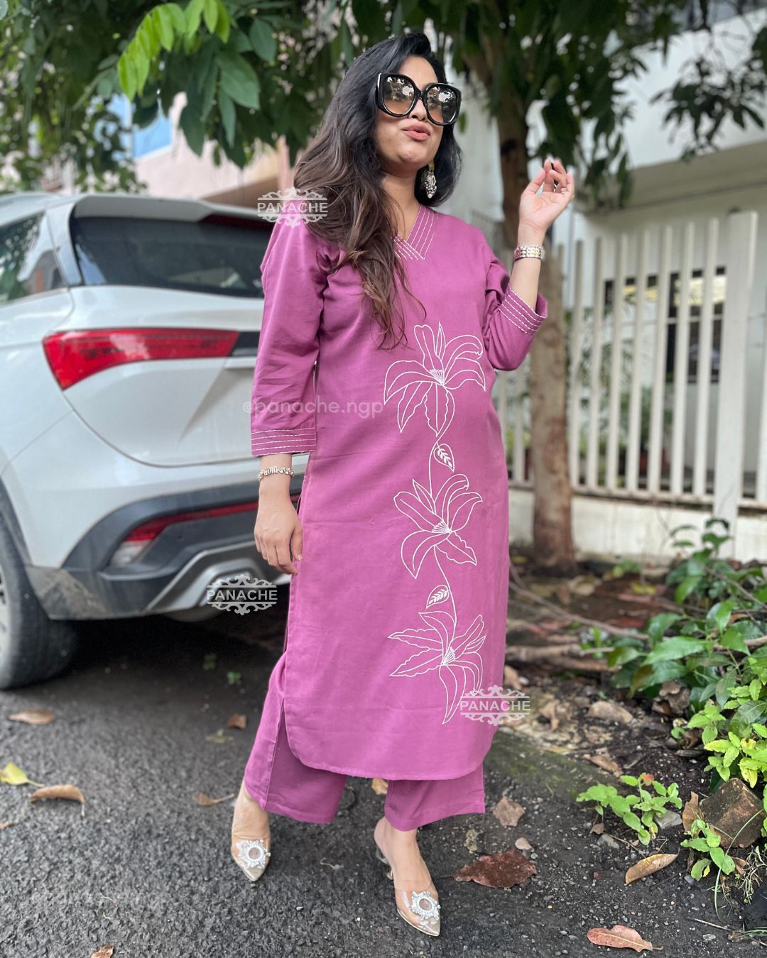 Lilac embroidered coord