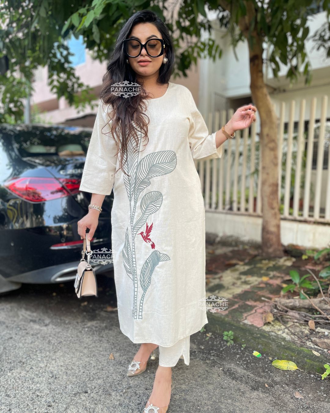 Swan embroidered cotton coord set