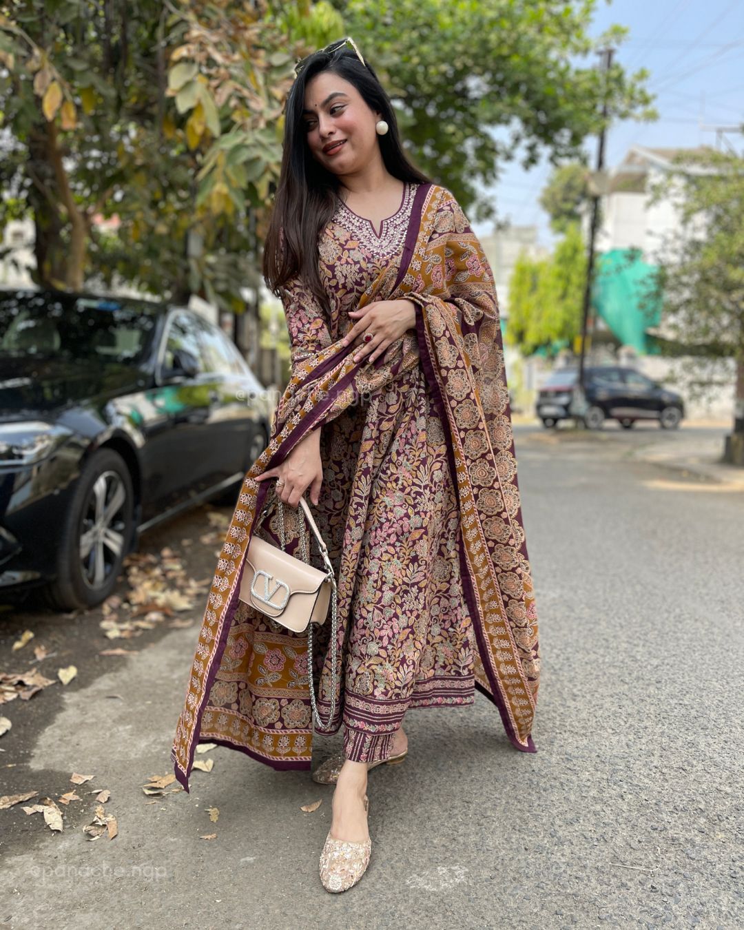 Print on print Anarkali set