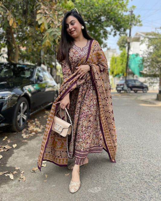 Print on print Anarkali set