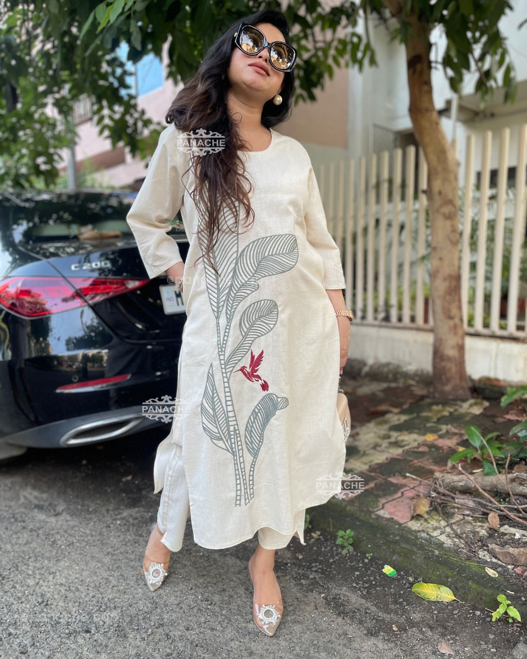 Swan embroidered cotton coord set