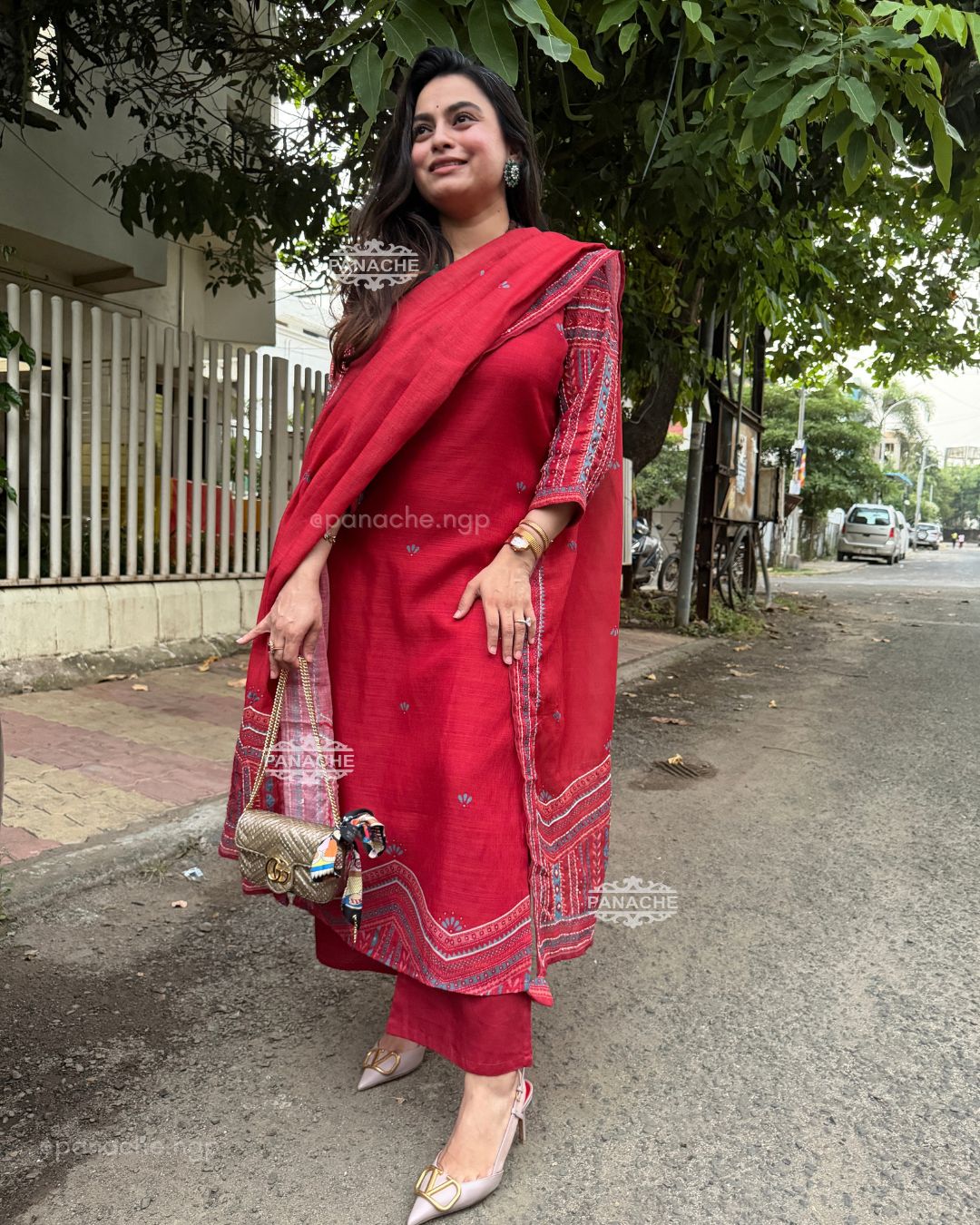 Navratri Red Katha suit