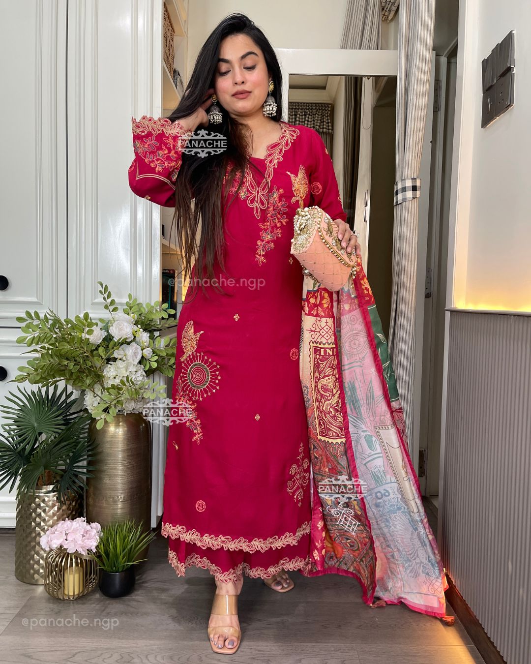 Cutwork embroidered suit