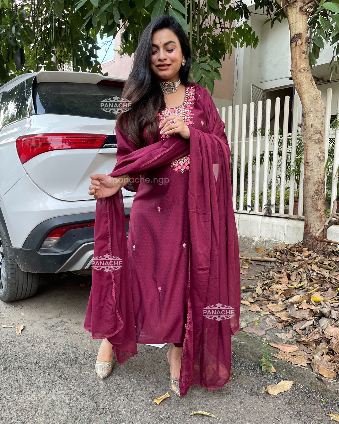 Maroon Embroidered cotton sets