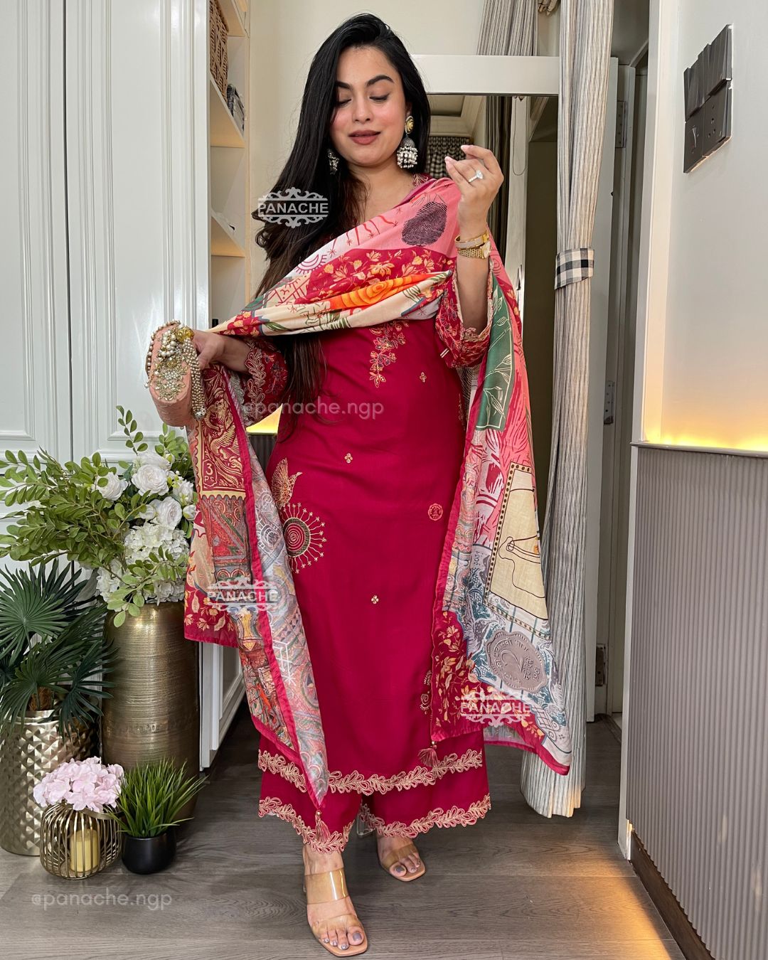 Cutwork embroidered suit