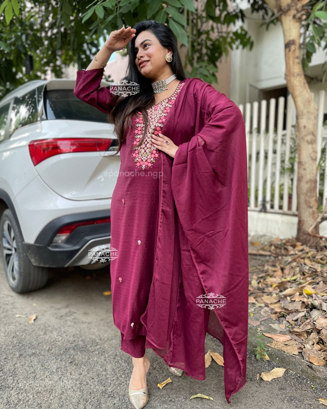 Maroon Embroidered cotton sets