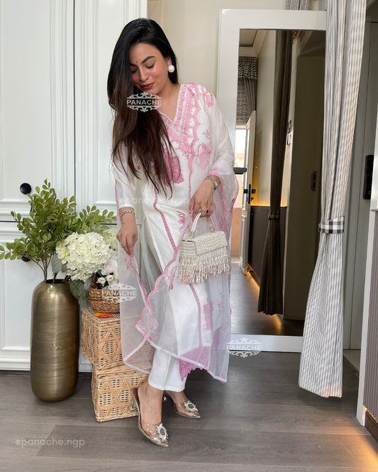 Pearls & pink Karachi set